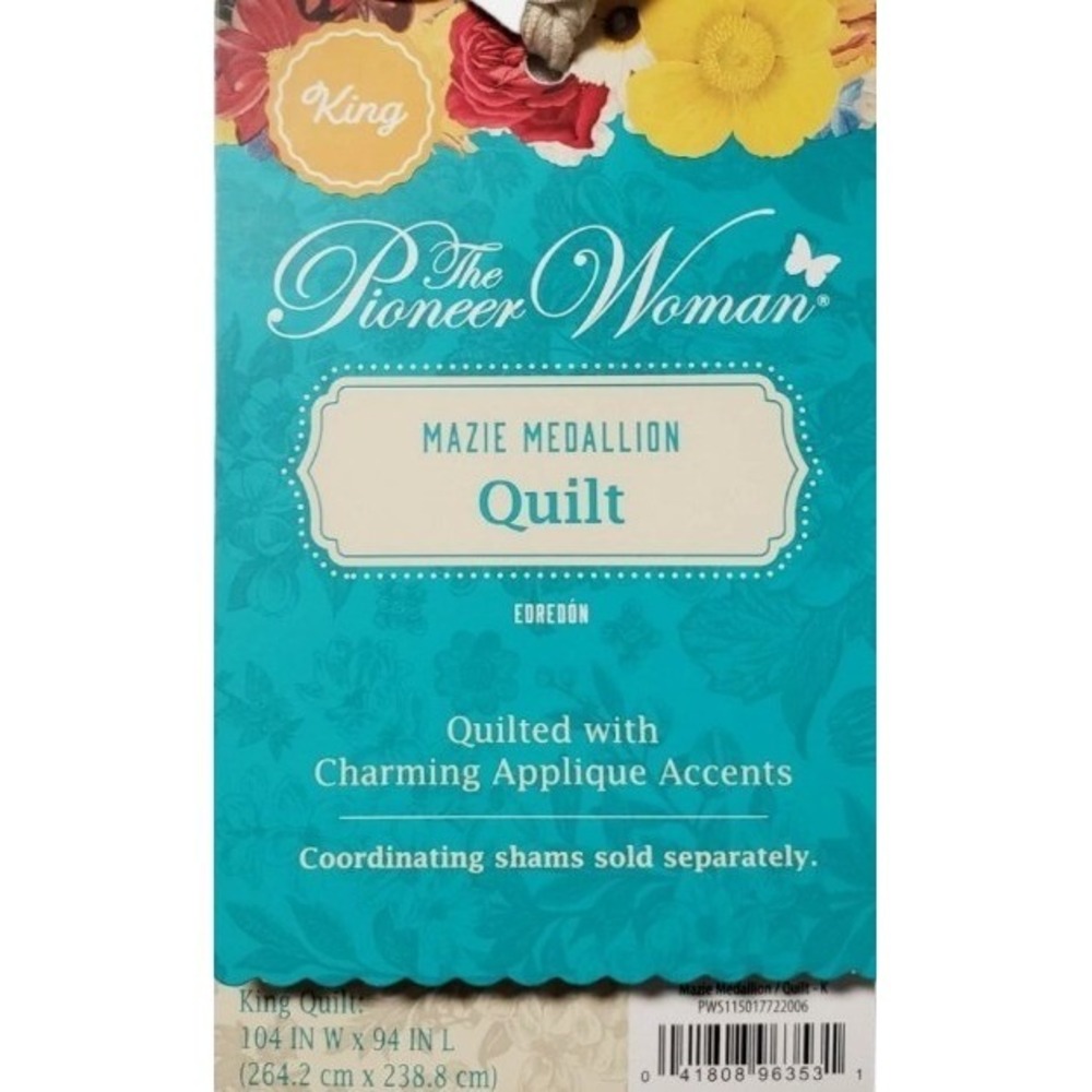 The Pioneer Woman White Floral Quilt Set with Red, Blue, Yellow Accents - Picture 12 of 12
